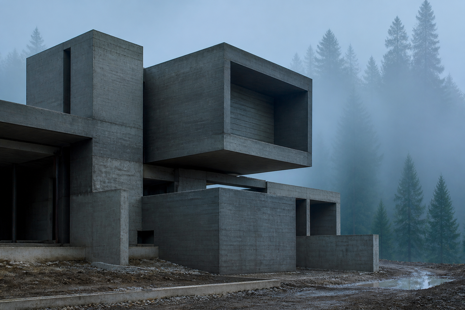 Concrete massing study of a modern residence