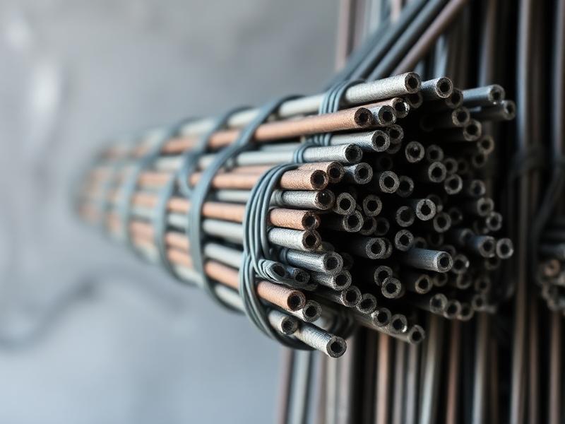 Close-up of bundled steel reinforcement bars